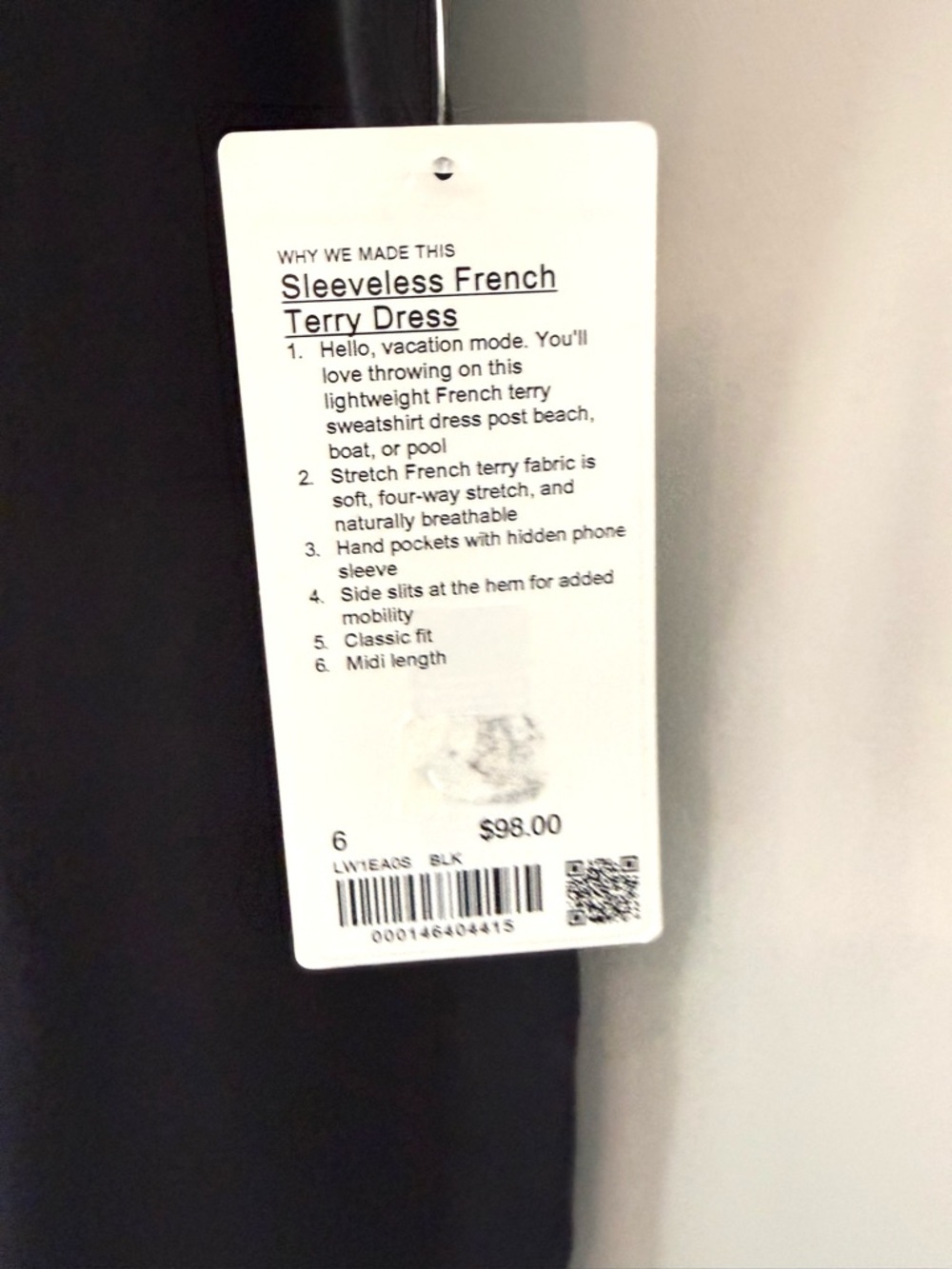 Lululemon Black Mock Neck Shift Dress Sleeveless French Terry Pockets 6 NWT - Picture 7 of 12